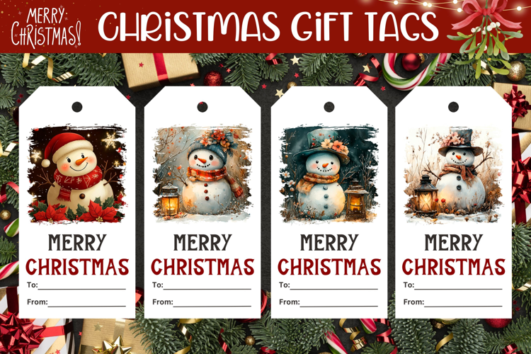 Watercolor Christmas Snowman Gift Tags Designs