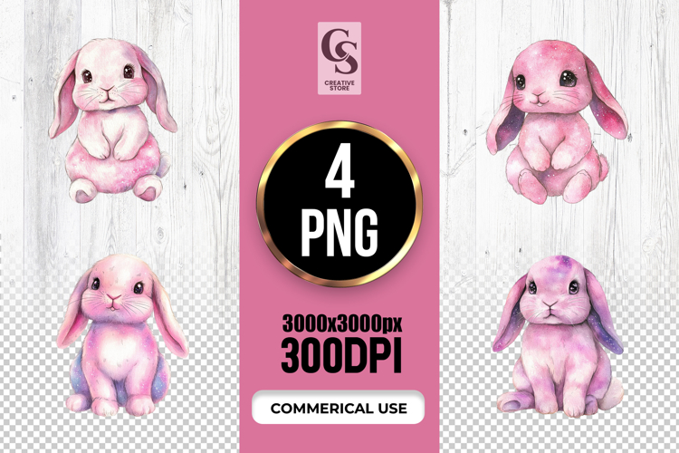 Pink Bunny Watercolor Clipart Sublimation PNG