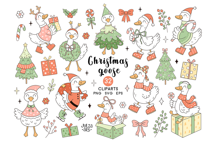 Silly Christmas Goose Clipart Santa Goose PNG Funny Xmas SVG