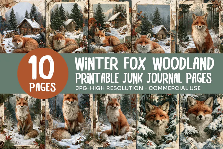 Winter Fox Woodland Junk Journal Pages
