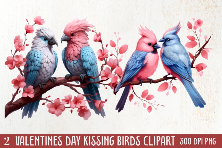 Valentine Kissing Birds Clipart, Valentine Couplet example image 1