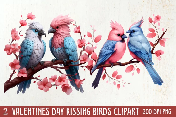 Valentine Kissing Birds Clipart, Valentine Couplet