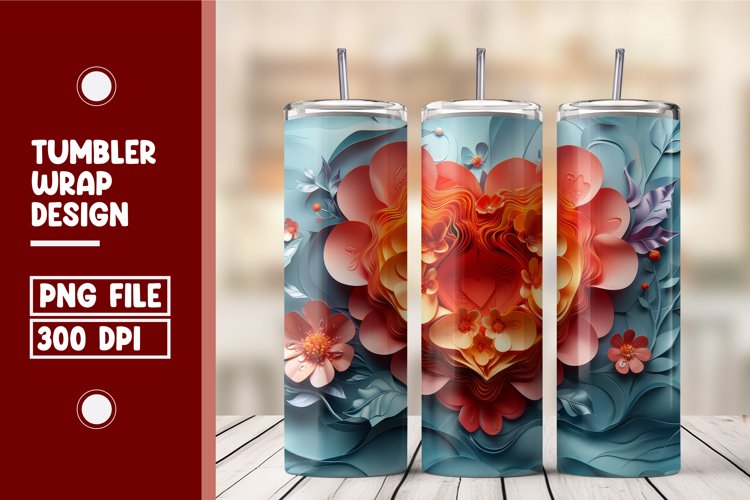 Heart Flower Tumbler Wrap Design