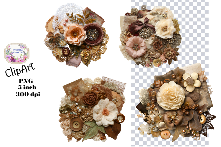Flowers, Lace Material, Ephemera, PNG, Junk Journal, clipart