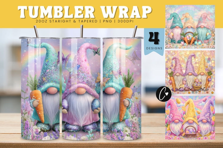 Easter Gnome Tumbler Wrap PNG - 4 Variations