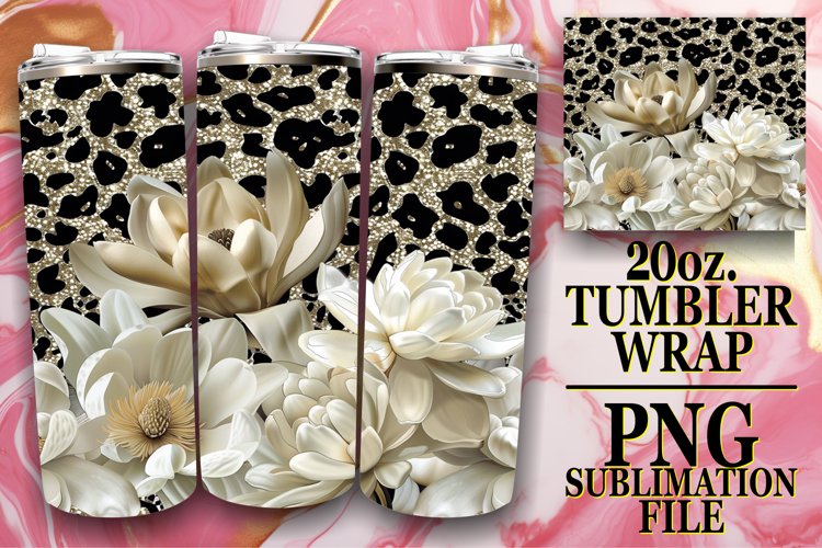 Sparkly Leopard Flower Tumbler Wrap: Sublimation - 20oz