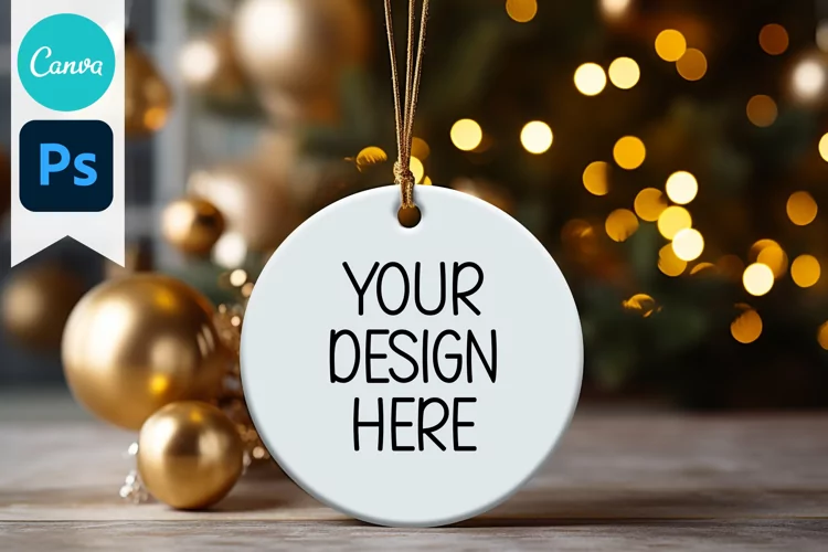 Blank Circle Christmas Ornament Mockup | Sublimation Mockup