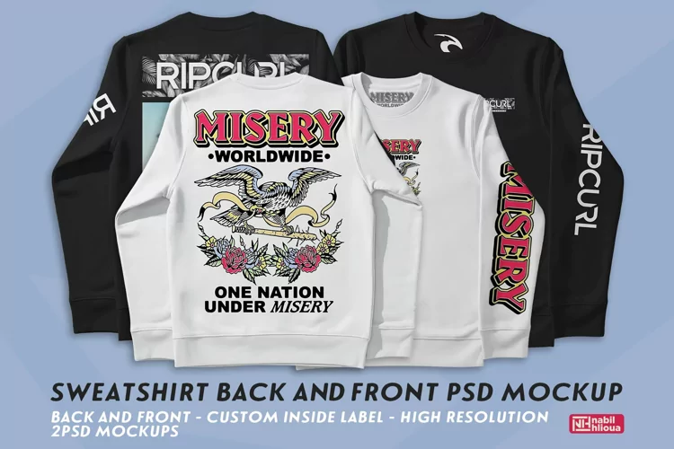 realistic sweatshirt Mockup PSD Template back and front