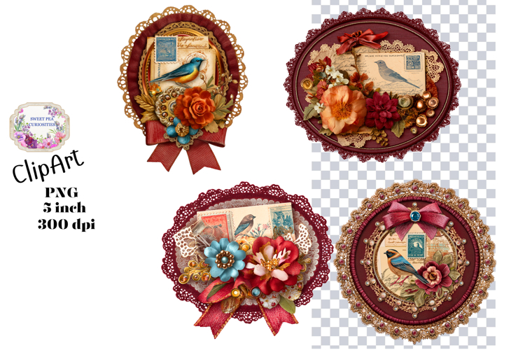 Flowers, Birds, Ephemera, PNG, Junk Journal, clipart