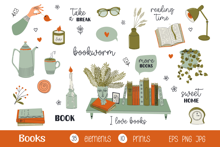 Books set of elements and prints