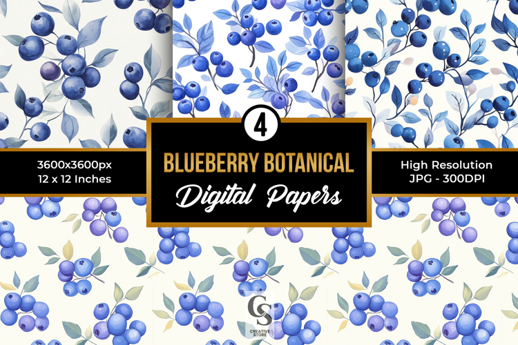 Blueberry Botanical Digital Paper example image 1