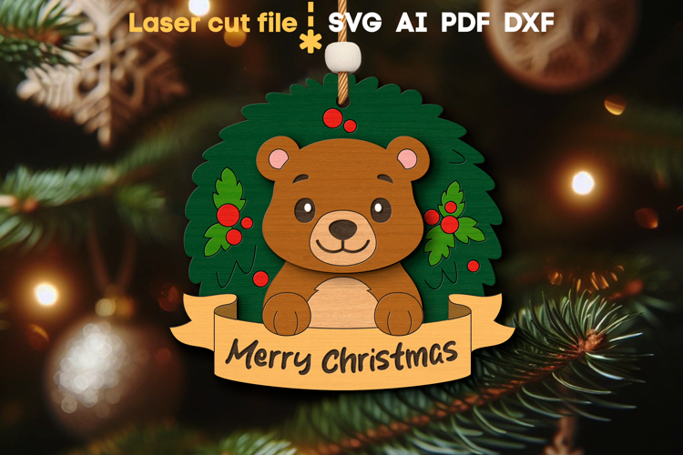 Bear Christmas Ornament SVG laser cut file for Glowforge