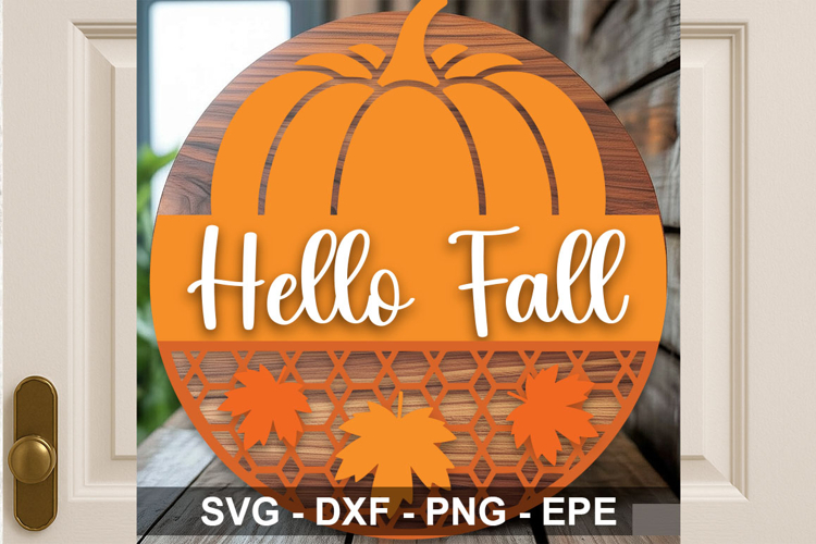 Hello Fall Round Sign SVG | Pumpkin Door Hanger