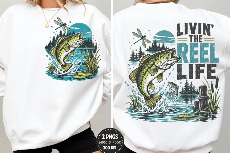 Bass Fishing Front Back Shirt PNG, Fishing Life Front Back S