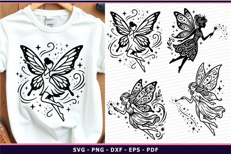 Fairy silhouettes SVG, Line art Fairytale SVG example image 1