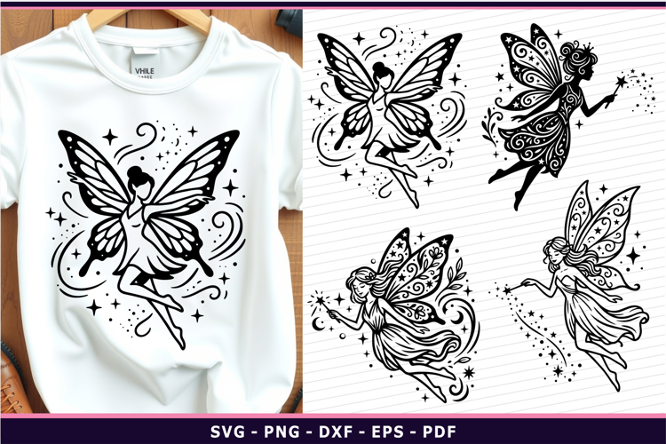 Fairy silhouettes SVG, Line art Fairytale SVG