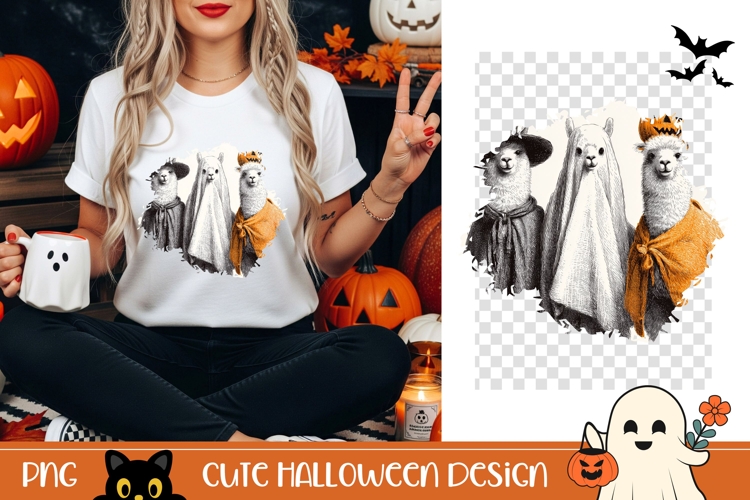 Halloween Lama PNG, Cute Halloween Animals T-Shirt