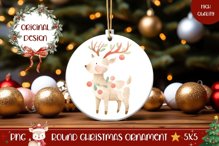 Cartoon Christmas Deer Round Ornament Sublimation