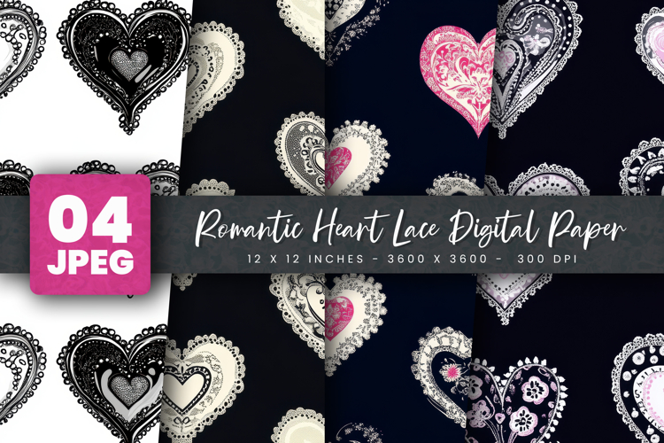 Romantic Heart Lace Digital Paper