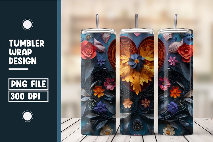 Heart Flower Tumbler Wrap Design