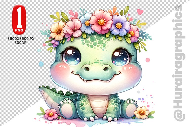 Cute Crocodile Clipart - PNG File