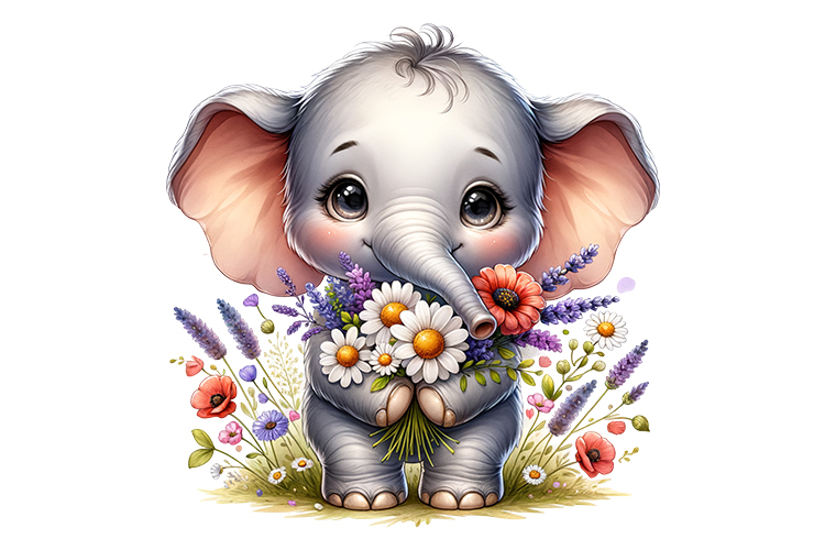Cute Elephant Clipart - PNG File