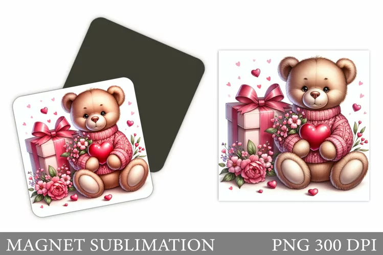 Valentines Bear Magnet. Valentine Square Magnet Design