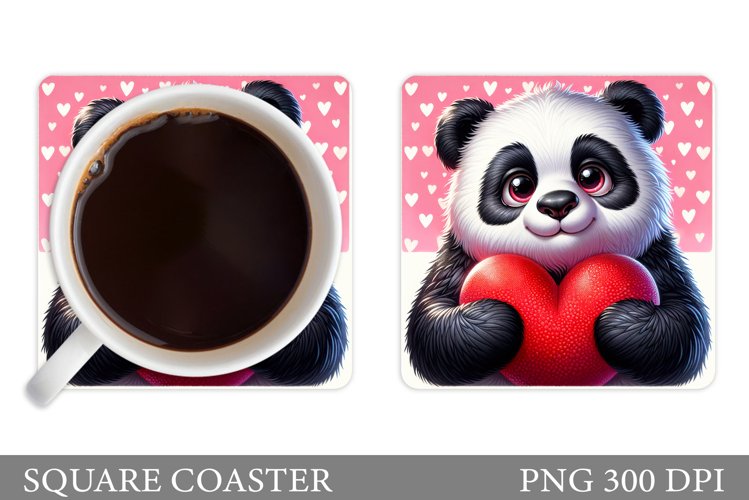 Valentines Panda Coaster. Cute Panda Coaster Sublimation example image 1