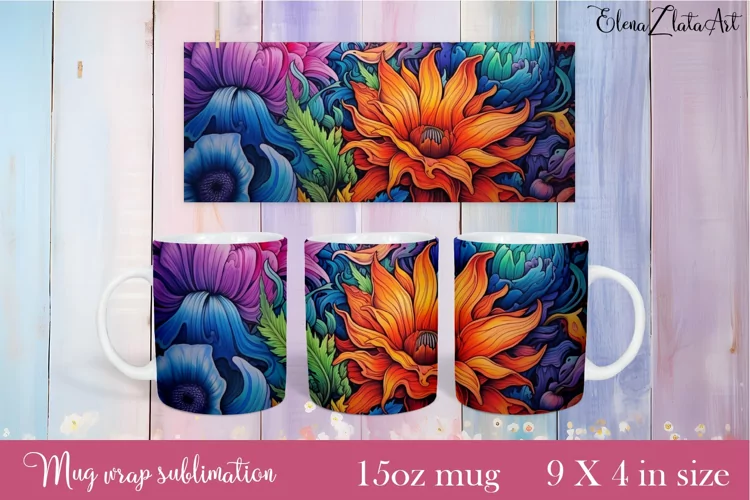 Flowers Mug Sublimation, Floral Design Mug