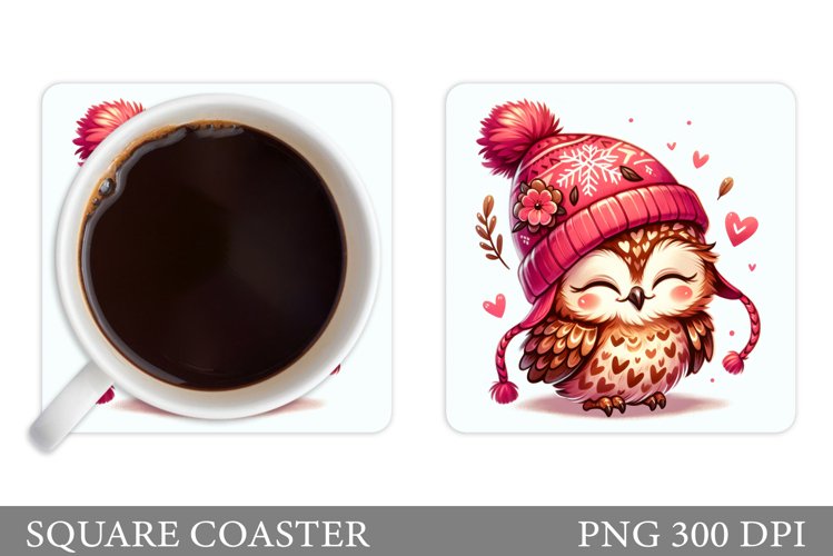 Cute Owl Coaster Design. Owl Hearts Coaster Sublimation example image 1