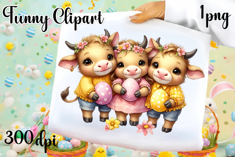 Spring animal clipart|Cute cow easter animals clipart