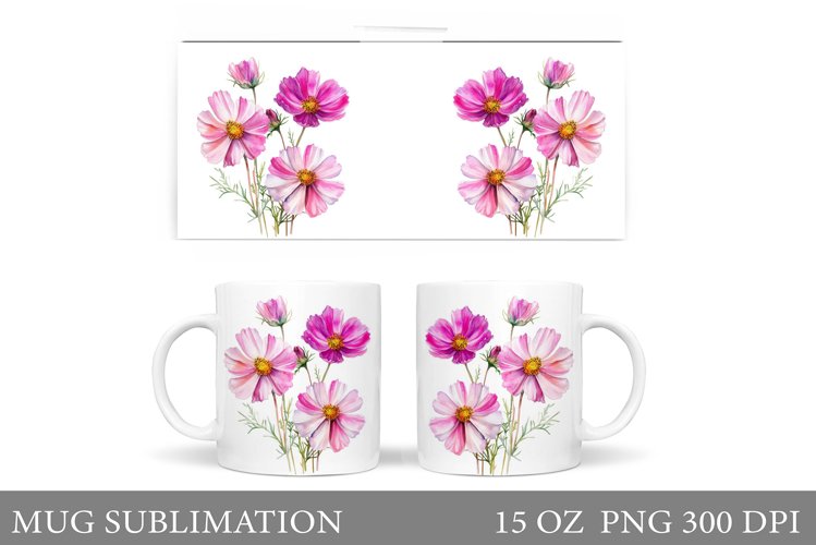 Flowers Mug Sublimation. Summer Mug Wrap Design