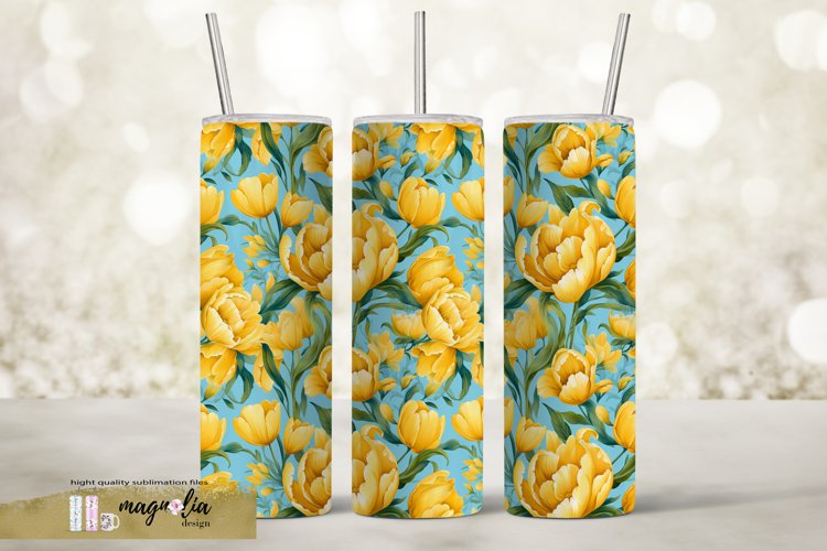 yellow Tulip Floral tumbler sublimation wrap design png example image 1