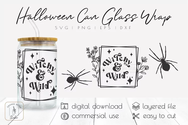 Halloween Libbey Can Glass Wrap 16 Oz | Retro Witch Wrap SVG