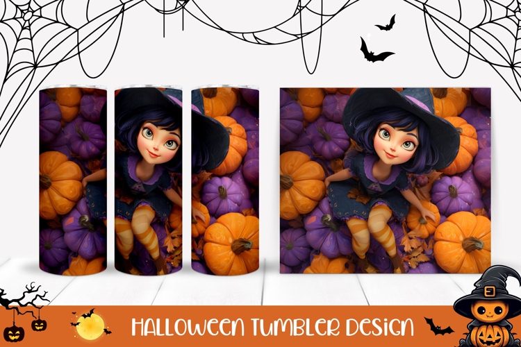 3D Halloween Witch Tumbler, Colorful Pumpkins Tumbler Wrap