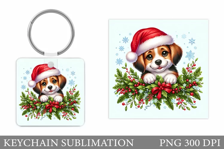 Christmas Dog Keychain. Christmas Keychain Sublimation