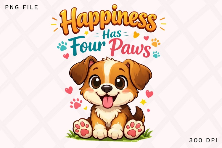 Happiness Has Four Paws Cute Puppy Shirt Design