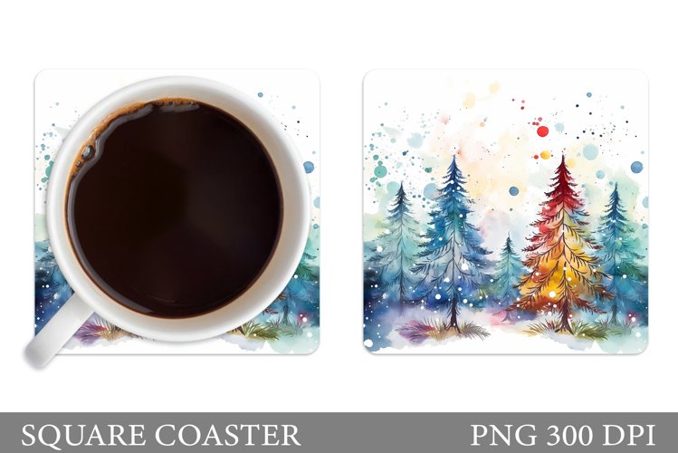 Watercolor Christmas Tree Coaster. Christmas Tree Coaster