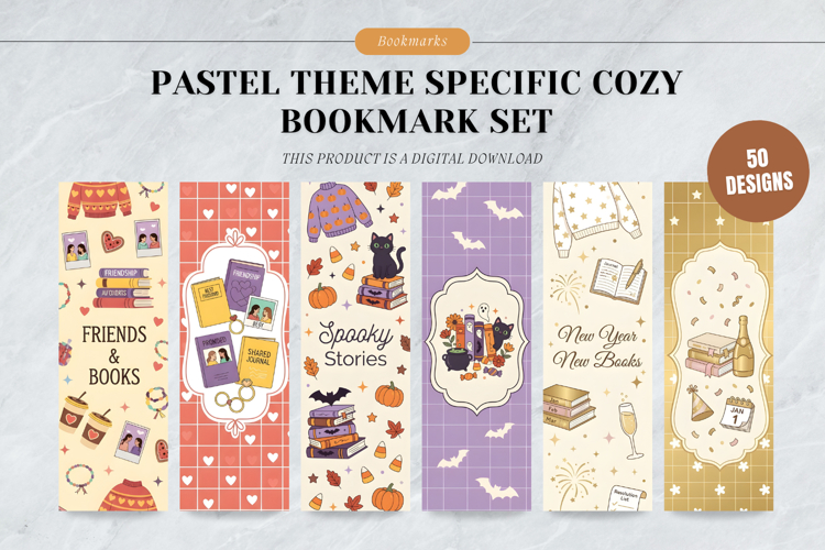 Pastel Theme Specific Cozy Bookmark Set,Elegant Stationery example image 1
