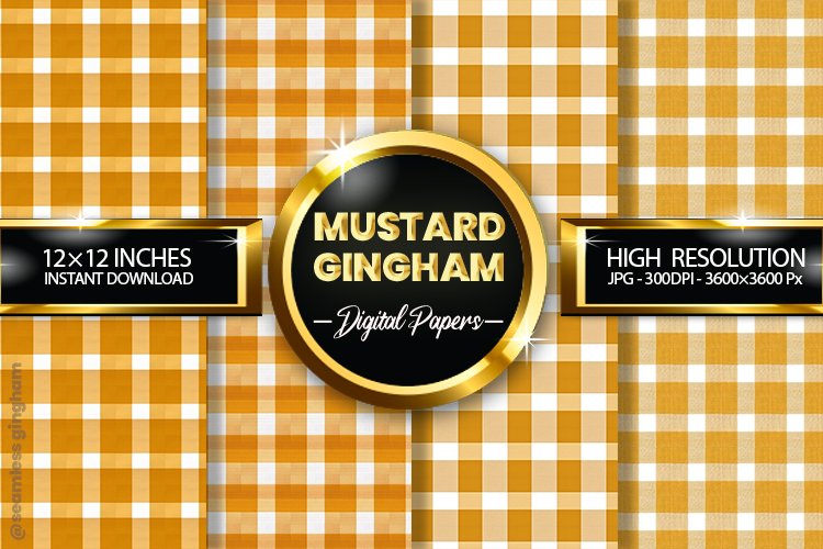 Mustard Gingham Digital Papers 04 Variations
