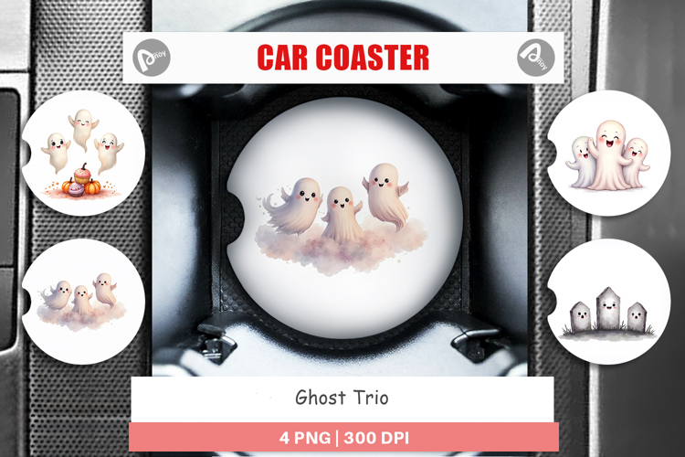 Car Coaster Watercolor Ghost Trio