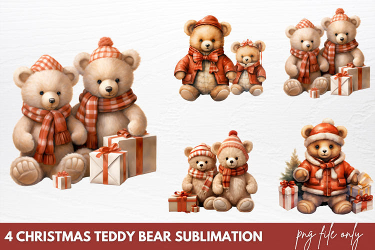 Christmas Teddy Bear Sublimation Clipart PNG