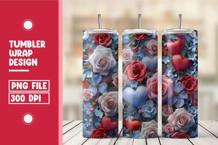 Heart Flower Tumbler Wrap Design