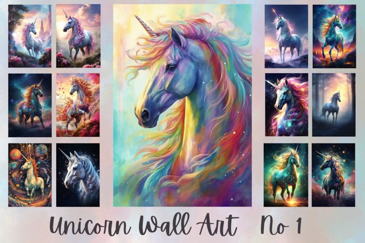 12 Fantasy Unicorns Wall Art ,Set No 1 Jpg 12x18 inch