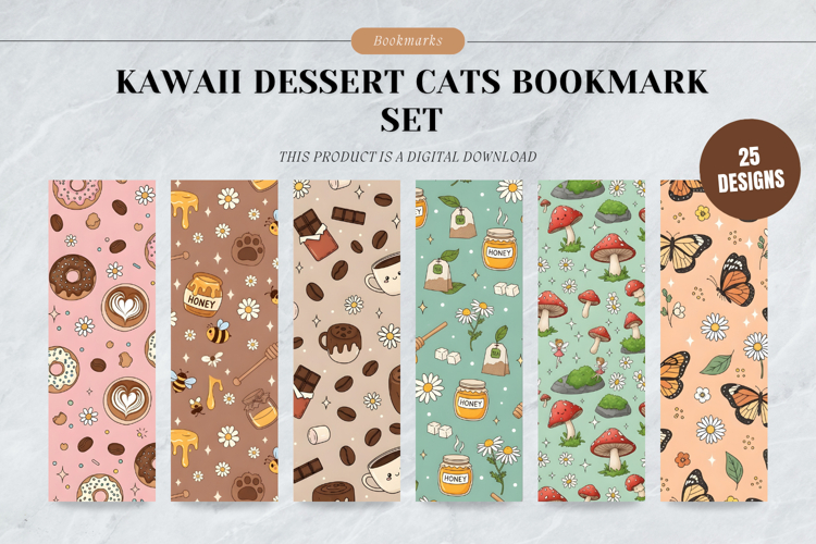 Kawaii Dessert Cats Bookmark Set,Cute Sweet Treat Kittens