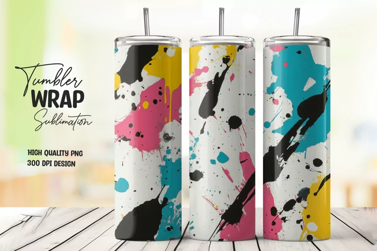 Colorful abstract splashes tumbler wrap sublimation design