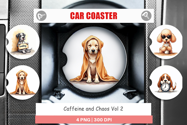 Caffeine Chaos Dogs Car Coaster
