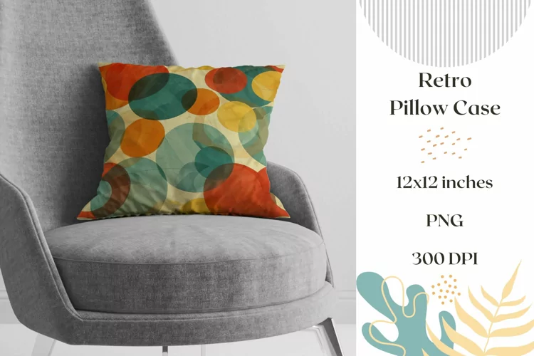 Retro Pillow Case Design, Circles Pillowcase Sublimation PNG