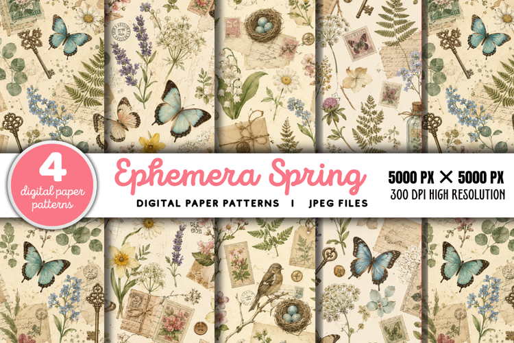 Ephemera Spring Butterfly Junk Journal JPG
