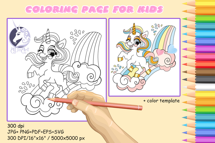 Cute Unicorn coloring page for kids